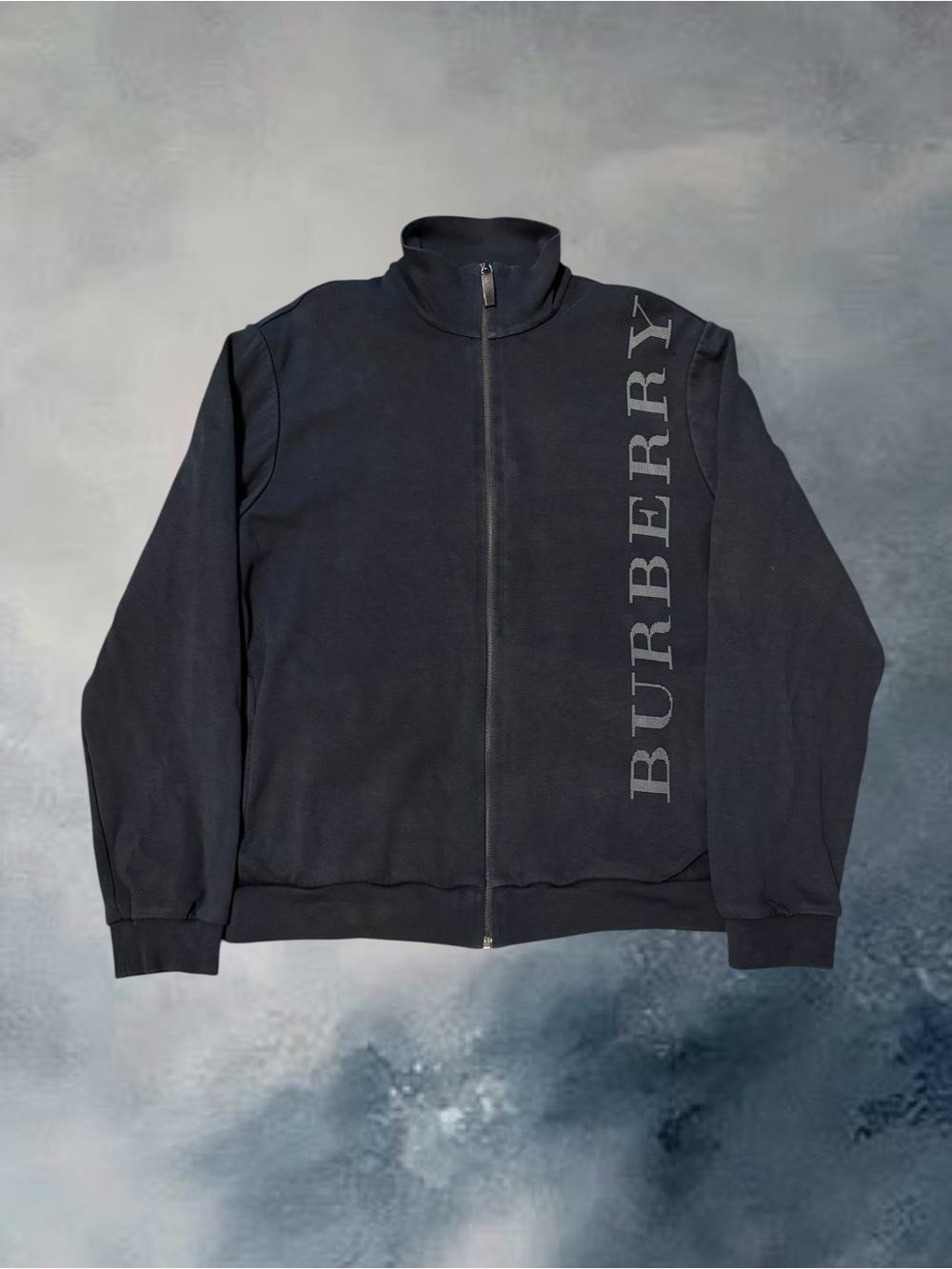 Vintage Burberry Men's Black Zip-Front Sweatshirt